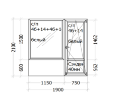 Балконный блок  Veka  Topline ( 5 камерный профиль) 1900 x 2100 мм с/п 4б+14+4б+14+4и